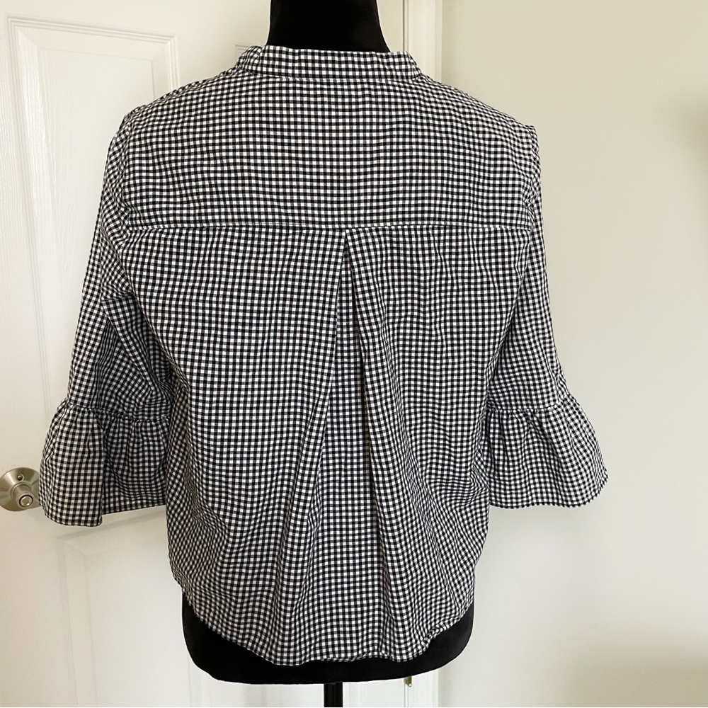 MADEWELL Black & White Gingham Bell Sleeve Button Down Shirt Large - Picture 4 of 5